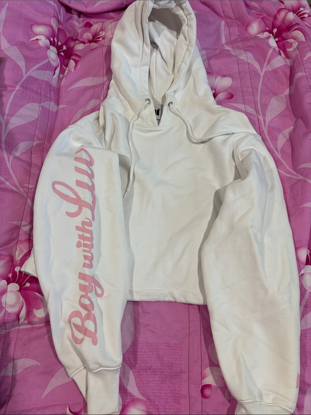 BTS x Nordstrom BOY WITH LUV MERCH White Cropped Hoodie